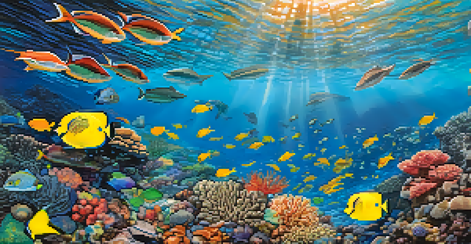 Close-up of a vibrant Hawaiian coral reef teeming with marine life, illustrating the impact of rising sea levels on the ecosystem.
