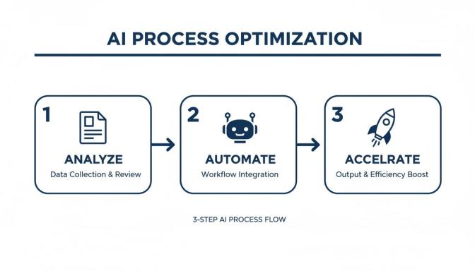 A 3-step AI process for optimization: analyze, automate, and accelerate workflows.