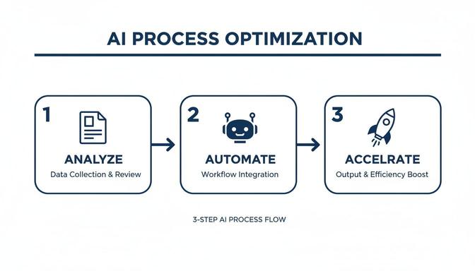 A 3-step AI process for optimization: analyze, automate, and accelerate workflows.