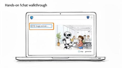 Digital illustration of a laptop showing an AI interface for generating images from prompts.
