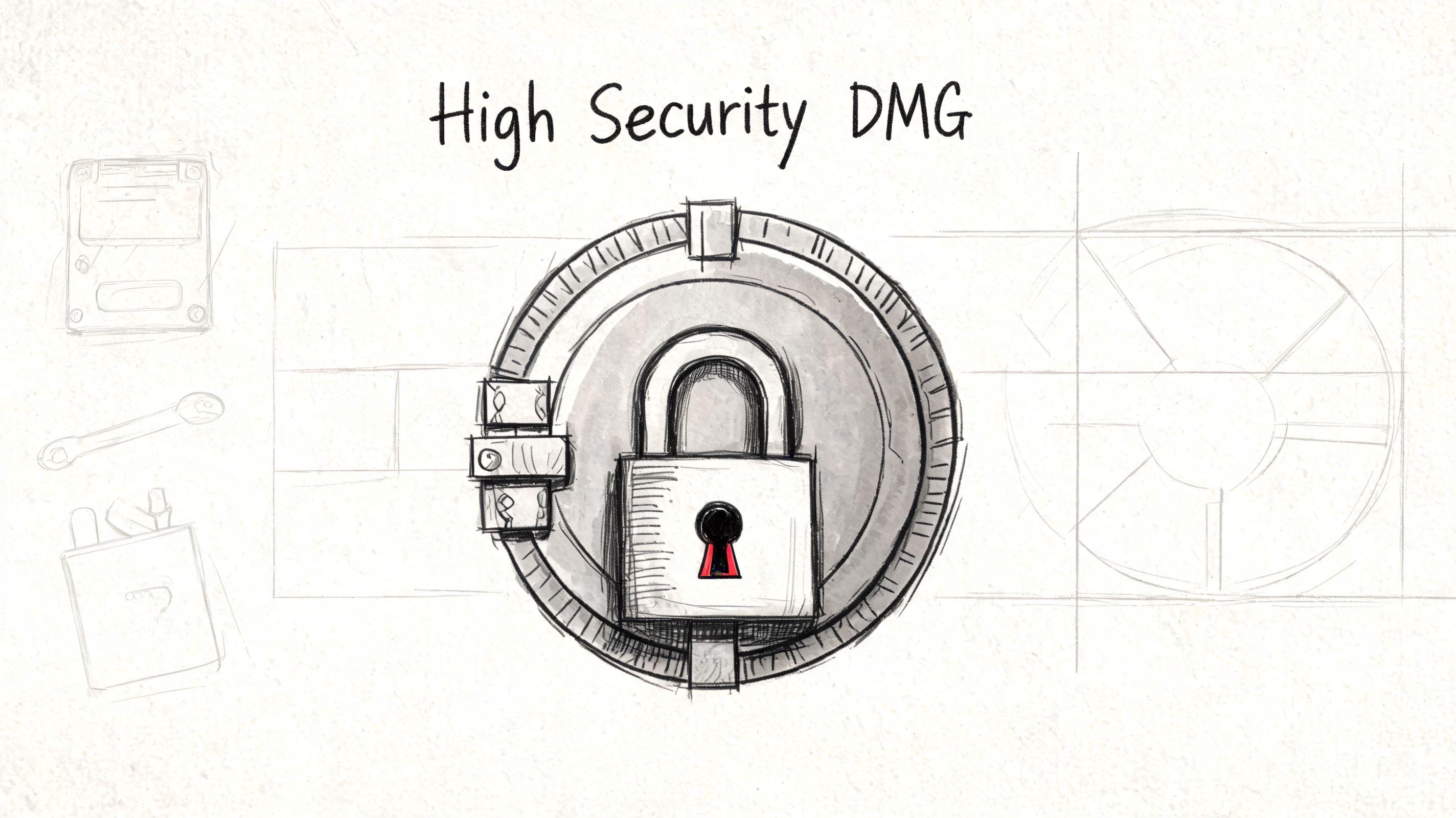 A hand-drawn sketch of a high-security lock protecting a circular storage container with a metallic texture.