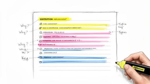 A hand highlights handwritten notes on a study page with a yellow marker, demonstrating a reading strategy.