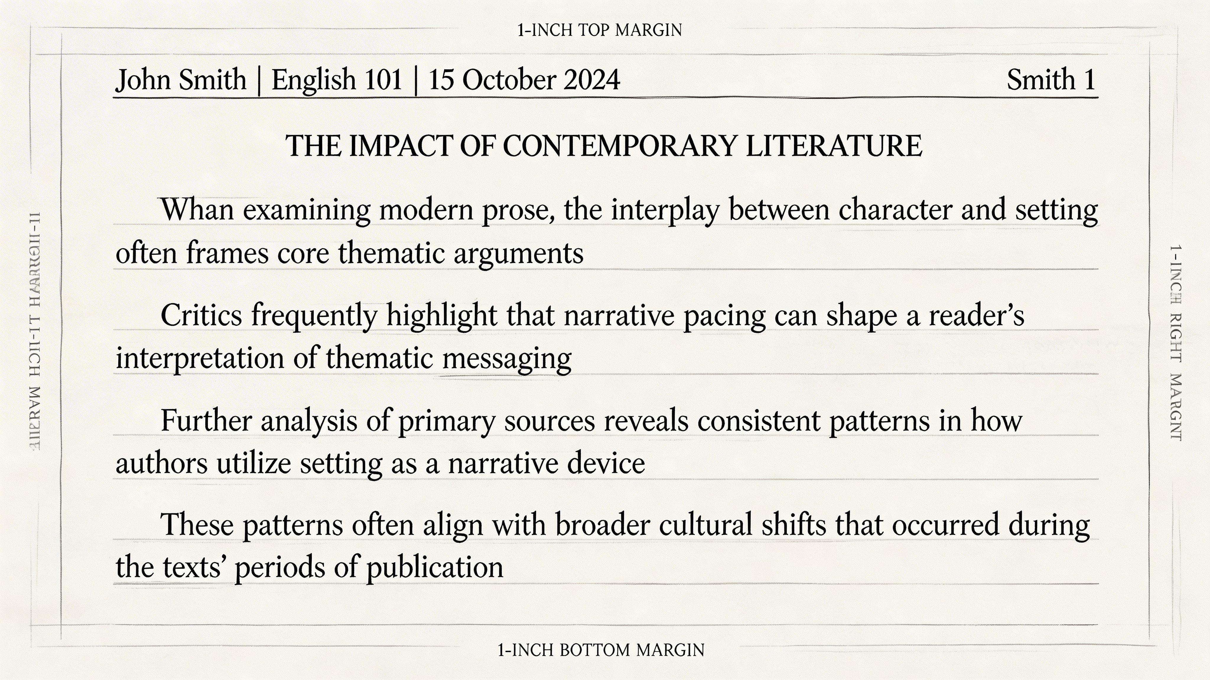An example of an MLA format academic essay page featuring header, title, and body paragraphs.