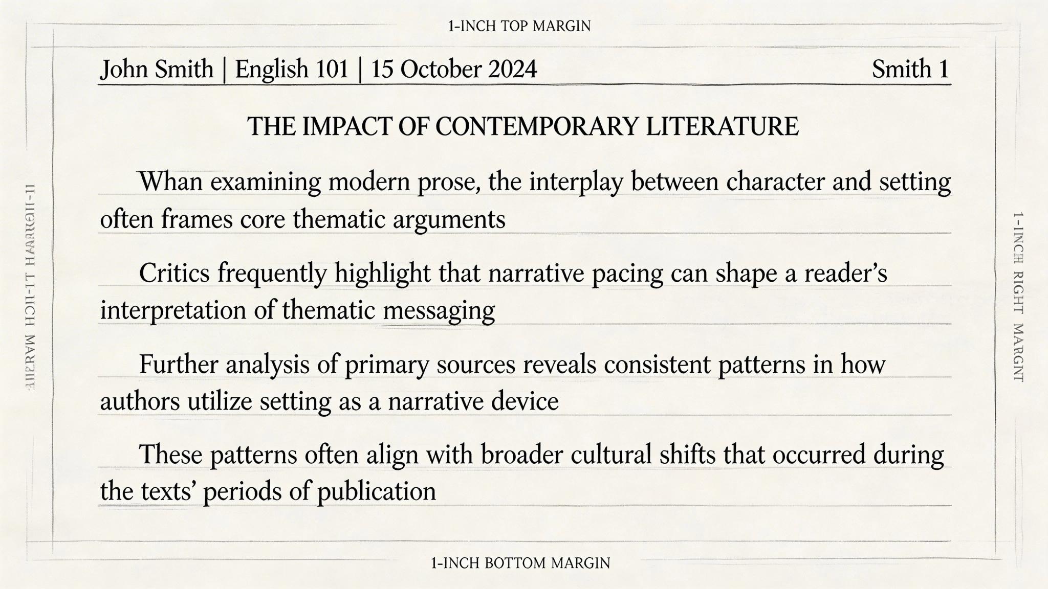 An example of an MLA format academic essay page featuring header, title, and body paragraphs.