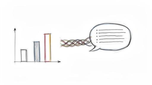 A hand-drawn bar chart connected by colorful lines to a speech bubble with text, symbolizing data insights.