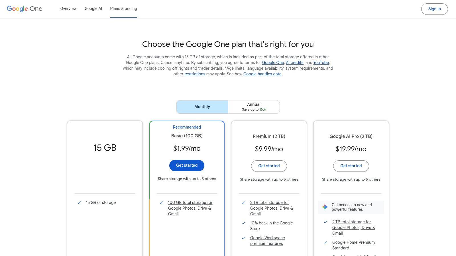 Google One AI (Gemini in Docs, Gmail, etc.)