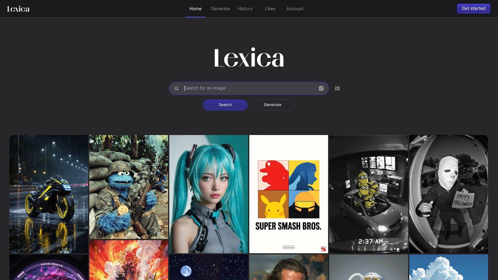 A grid of AI-generated fantasy character portraits created using Lexica, showcasing different art styles and character types from elves to warriors.