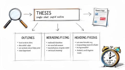 A hand-drawn diagram illustrating a rapid thesis outline process, leading to a research paper.