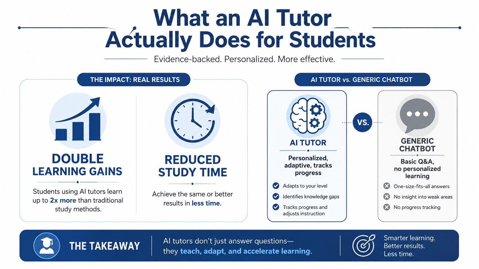 An infographic showing the benefits of AI tutors over generic chatbots for enhanced student learning results.