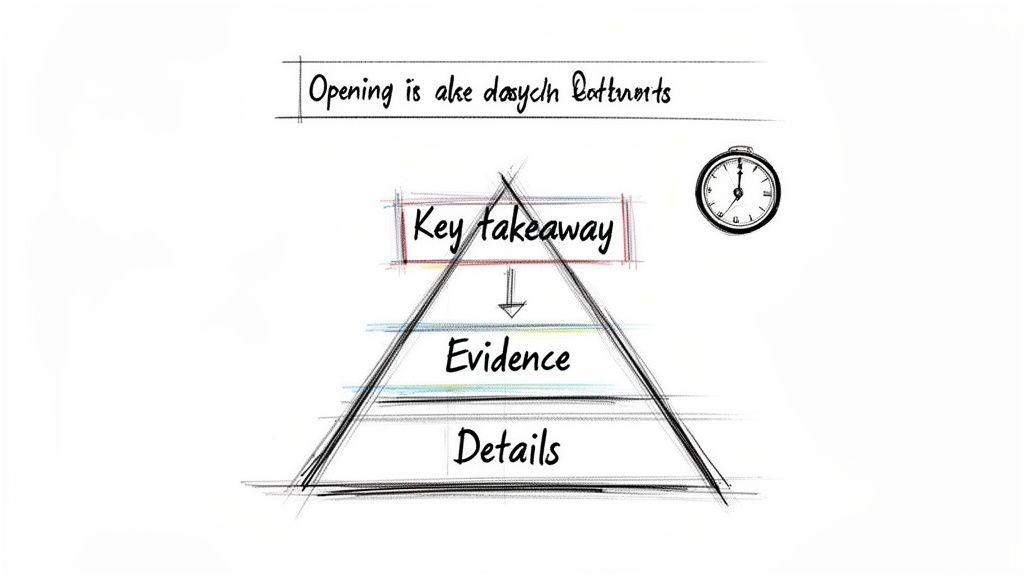 Information pyramid illustrating 'Key takeaway' at the top, followed by 'Evidence' and 'Details' for clear communication.