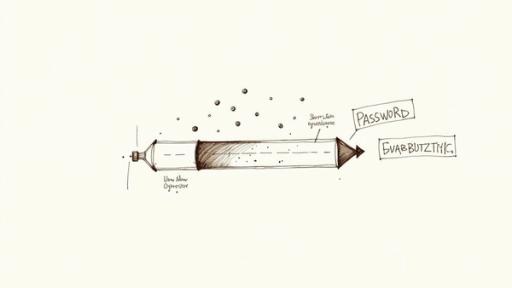 Conceptual illustration showing syringe injecting password into evasive buzzing target representing security vulnerability