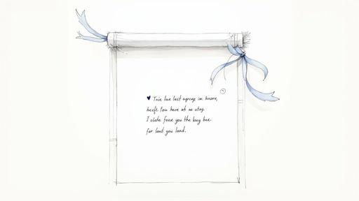 Illustration of a handwritten love note on a scroll, tied with blue ribbons.