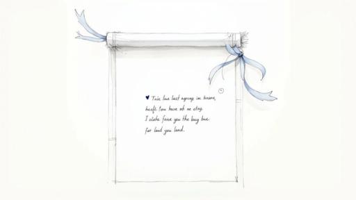 Illustration of a handwritten love note on a scroll, tied with blue ribbons.