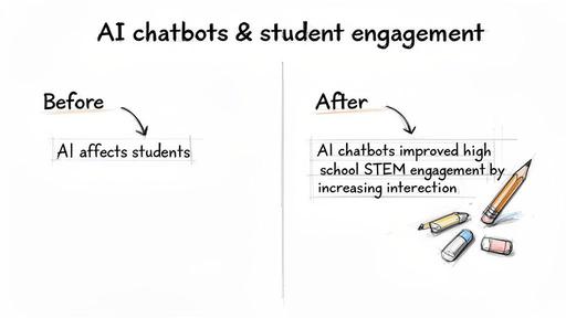 A before and after comparison showing AI chatbots improve student STEM engagement through interaction.