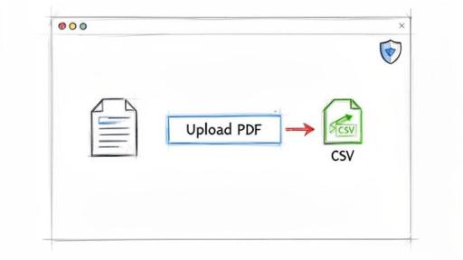 A diagram illustrates the process of converting a PDF file to a CSV spreadsheet online.