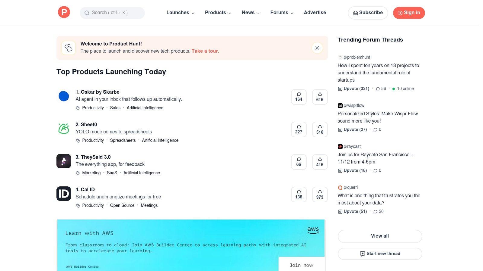 Product Hunt – Discover AI productivity tools