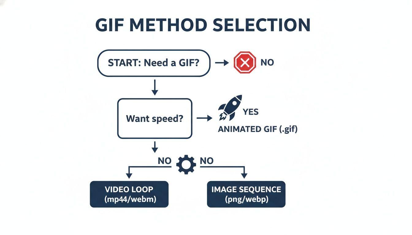 Flowchart explaining how to select the best GIF method for animation based on speed requirements.