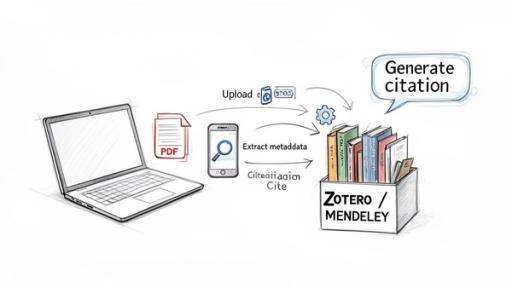 Diagram illustrating the workflow of citing a PDF using a reference manager like Zotero or Mendeley.