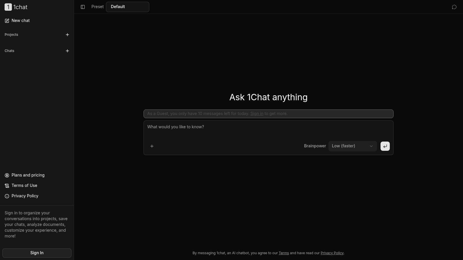 Screenshot from https://1chat.com