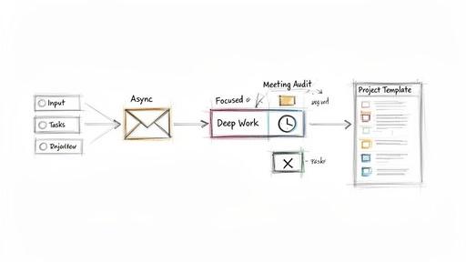 Flowchart illustrating a task management and deep work process, moving from input to a project template.
