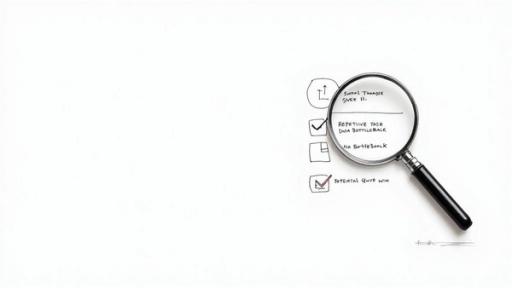 A magnifying glass highlights a hand-drawn checklist with tasks, bottlenecks, and a potential quick win.
