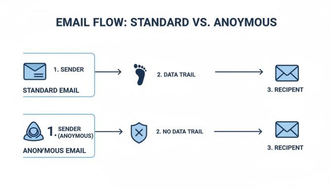 Infographic showing standard email with data trail and anonymous email without one.
