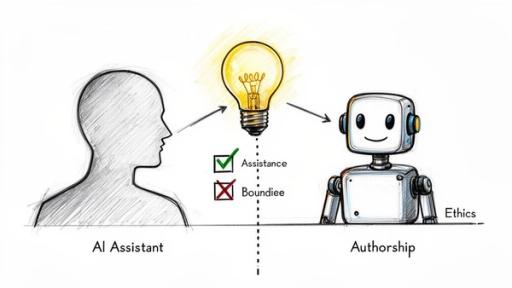 Diagram illustrating human-AI collaboration: human generates ideas, AI provides assistance, and human retains authorship.