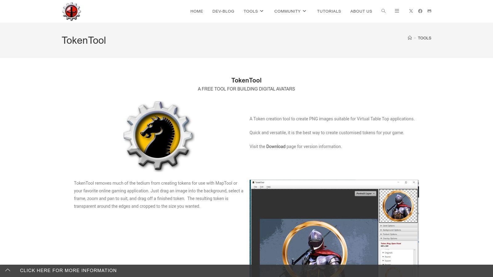 A user interface screenshot of RPTools TokenTool, showing an image being framed to create a VTT token.