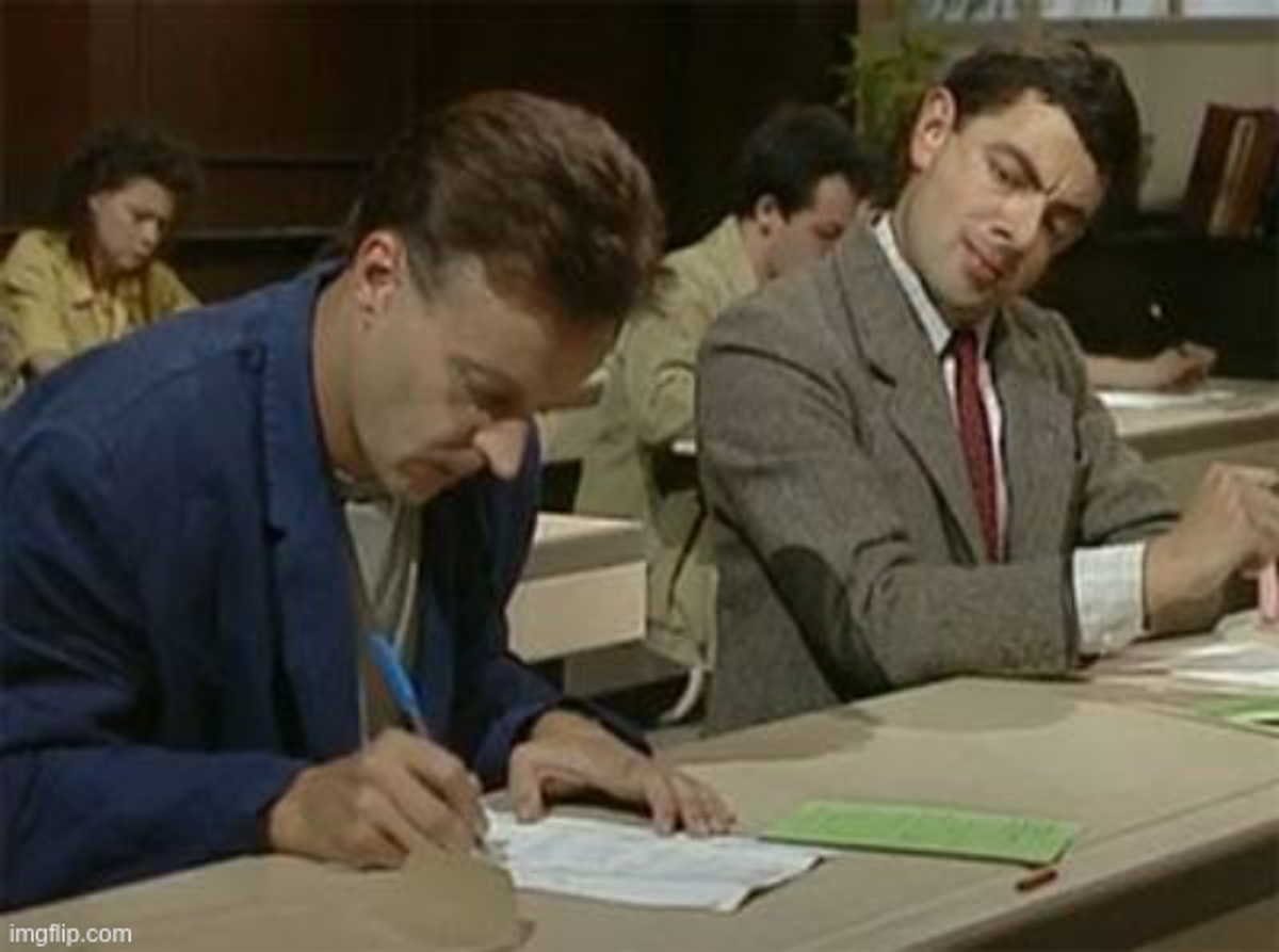 Mr Bean copying work