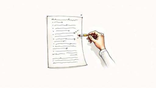 Hand holding pencil writing notes on paper with bullet points and arrows for comprehension