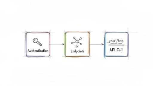 A diagram illustrating the API process flow: Authentication, Endpoints, then API Call.