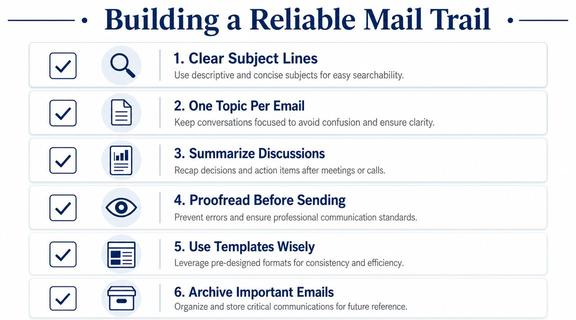 A list of six professional tips for building a reliable email trail to improve workplace communication.