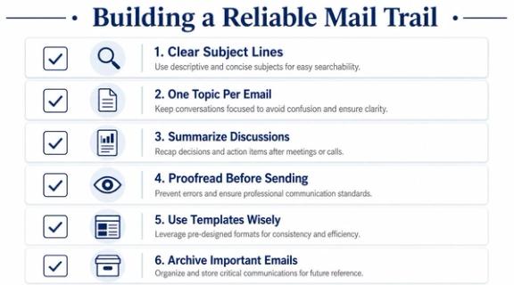 A list of six professional tips for building a reliable email trail to improve workplace communication.