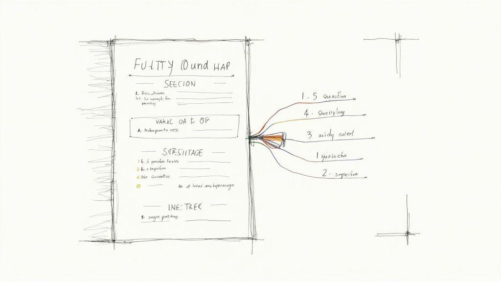 Hand-drawn sketch showing medical needle insertion diagram with numbered anatomical layers and technique notes