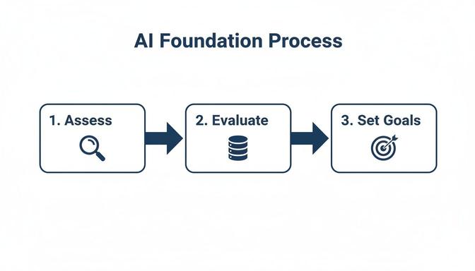 Diagram illustrating the AI Foundation Process with three steps: Assess, Evaluate, and Set Goals.