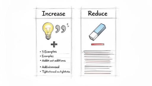 A visual illustrating ways to increase content with examples and additions, and reduce content using an eraser.