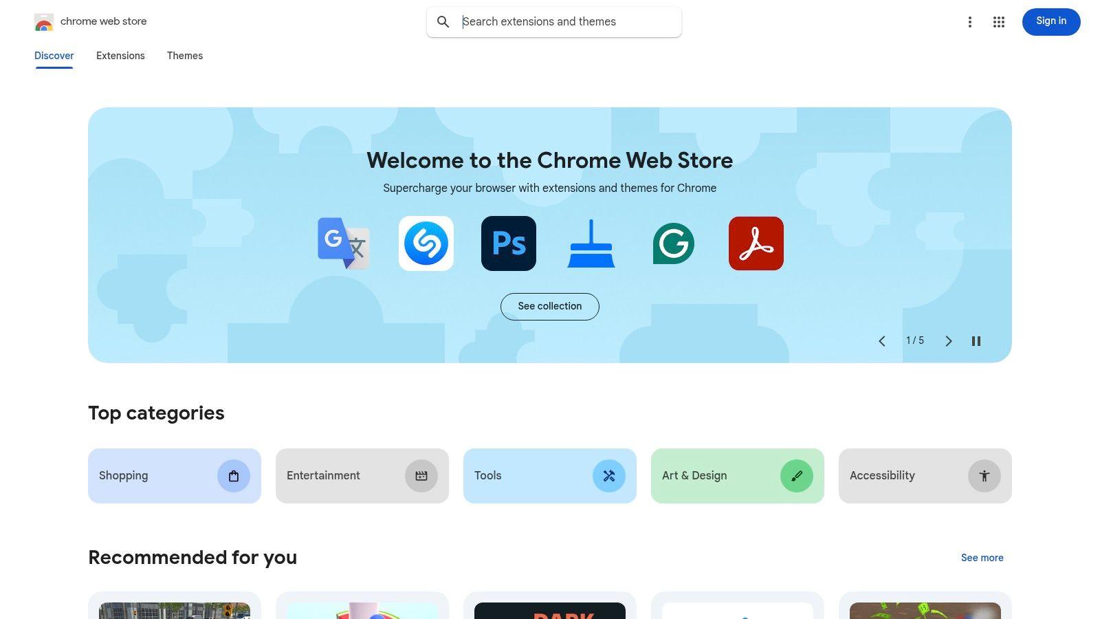 Chrome Web Store – AI productivity extensions
