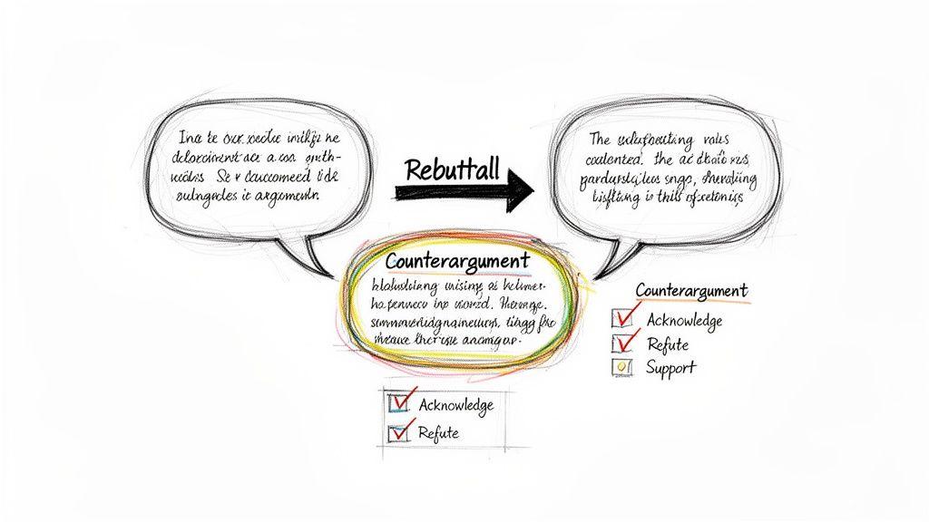 A diagram illustrating how to structure rebuttals and counterarguments with checklist options.