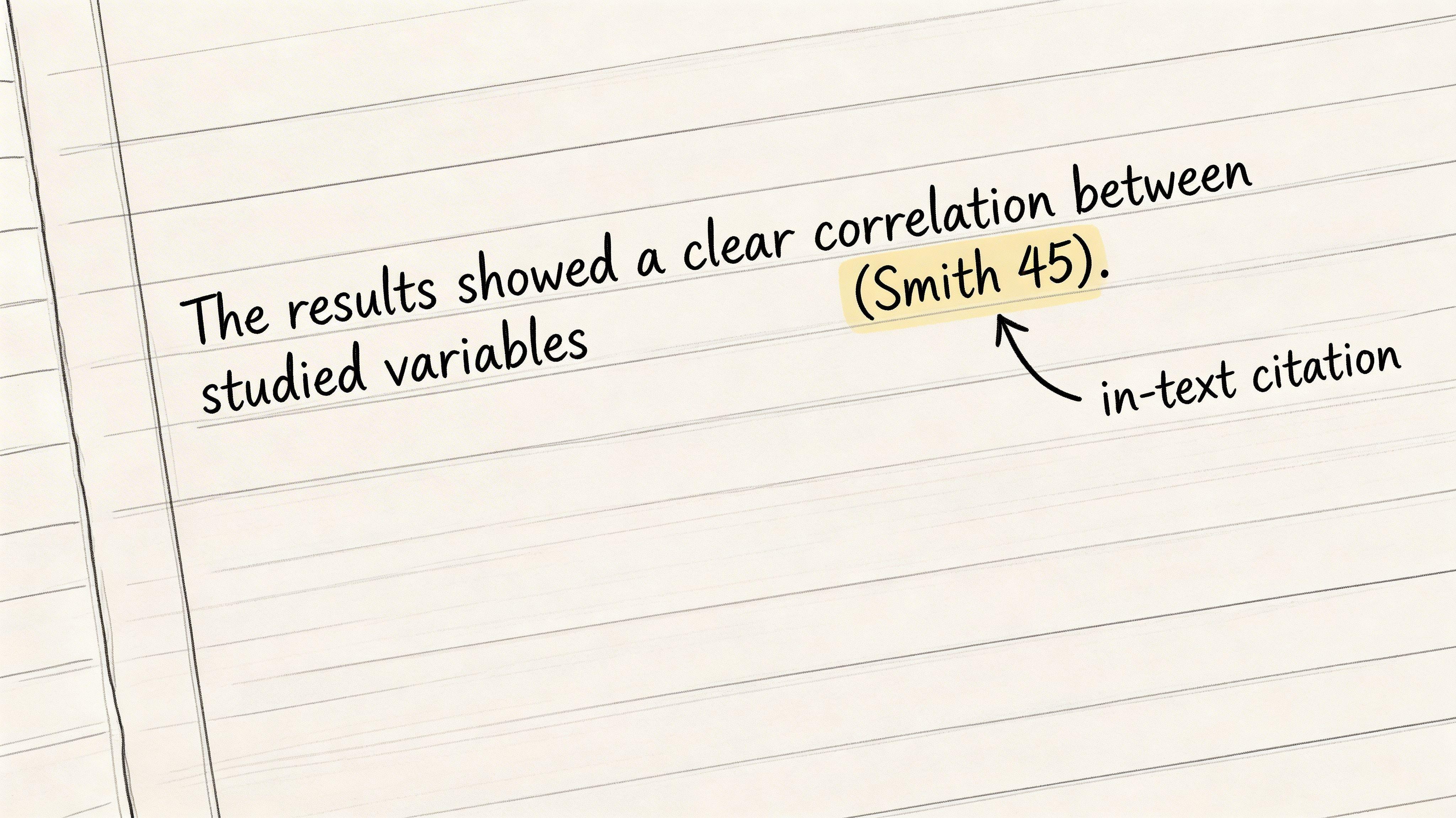 A line of text on notebook paper showing an example of an in-text citation format.