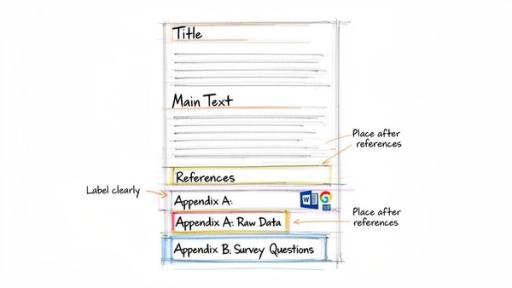 Sketch illustrating proper document structure, showing title, main text, references, and clearly labeled appendices following references.