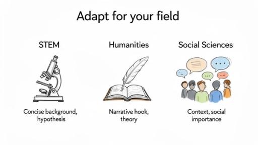 Diagram showing how to adapt research paper introductions for STEM, Humanities, and Social Sciences.
