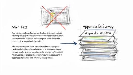 Diagram showing data moving from main text to structured appendices, labeled 'Appendix A: Data' and 'Appendix B: Survey'.