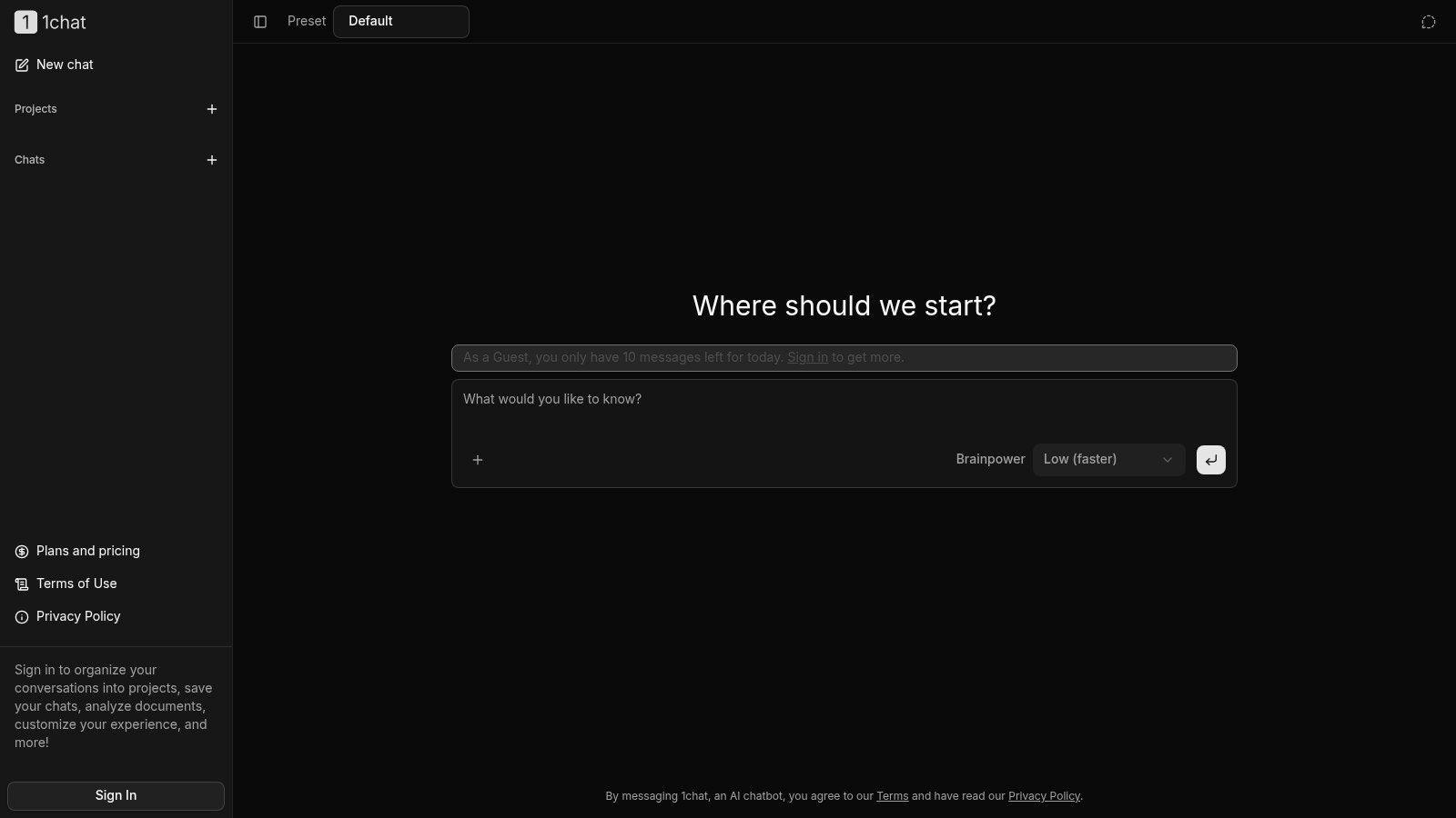 Screenshot from https://1chat.com