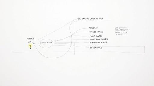 Hand-drawn diagram showing essay structure from thesis through immersion to supporting arguments and conclusions