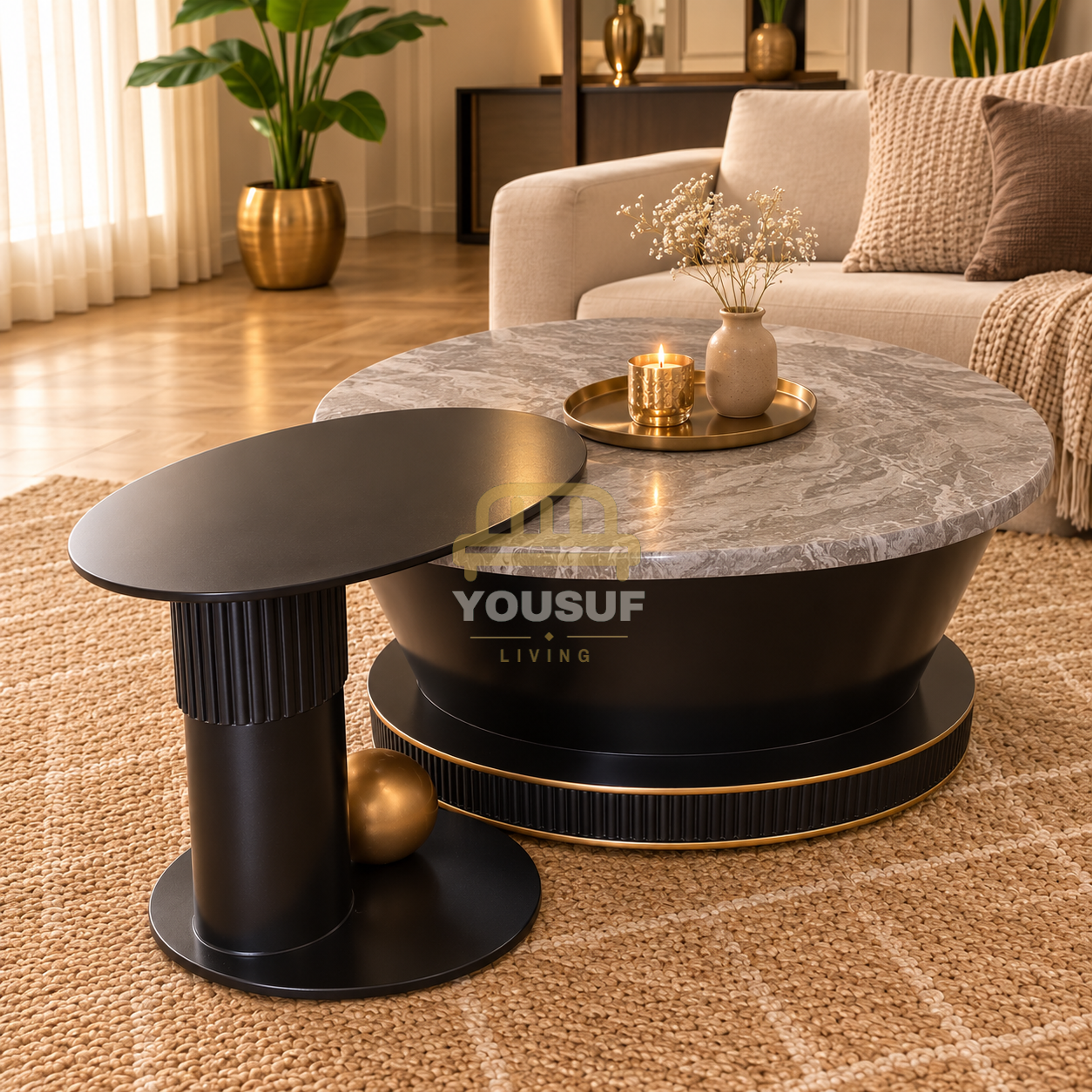 Rectangular Marble-Top Coffee Table