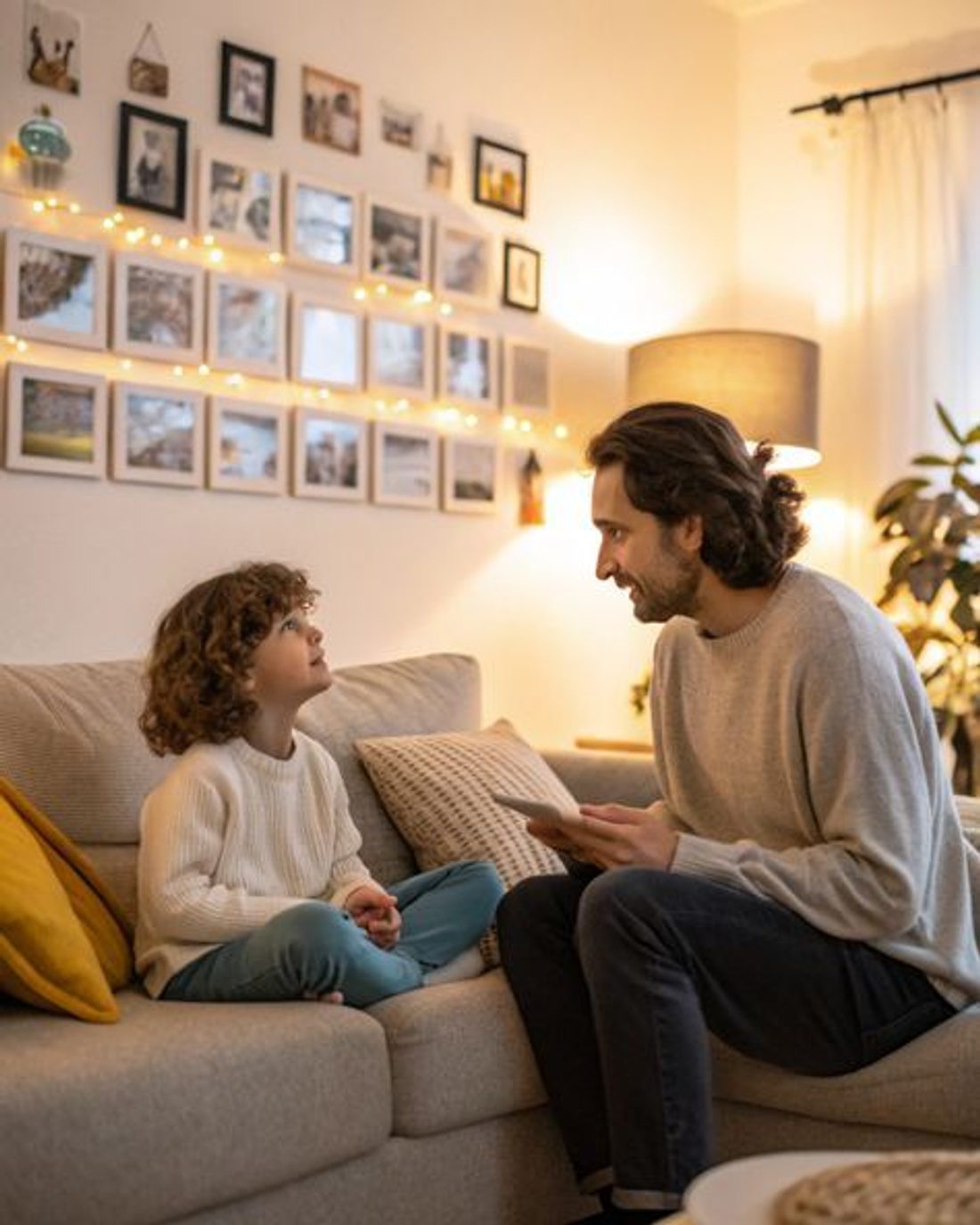 Un padre conversando con su hijo.