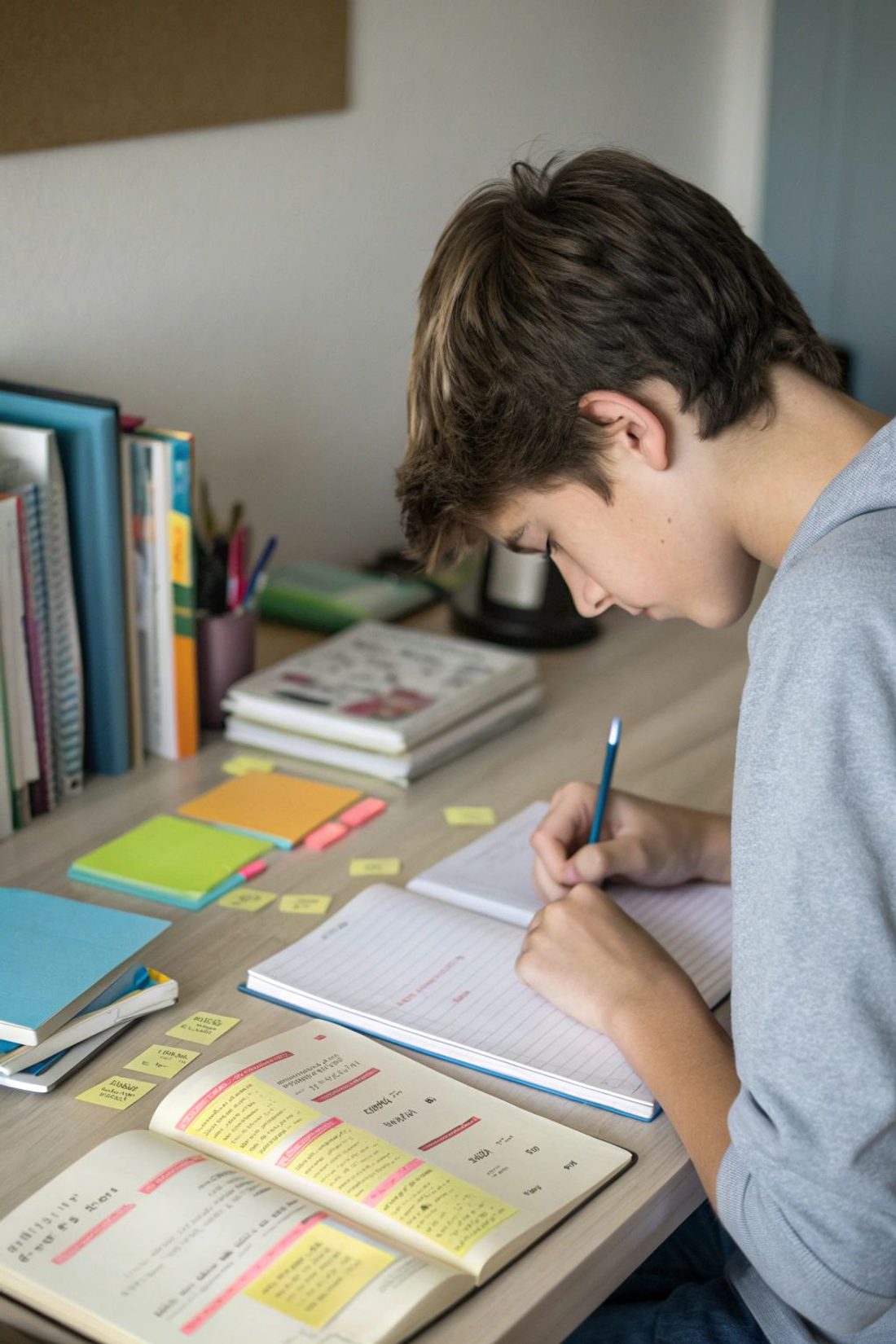 Un joven estudiando.