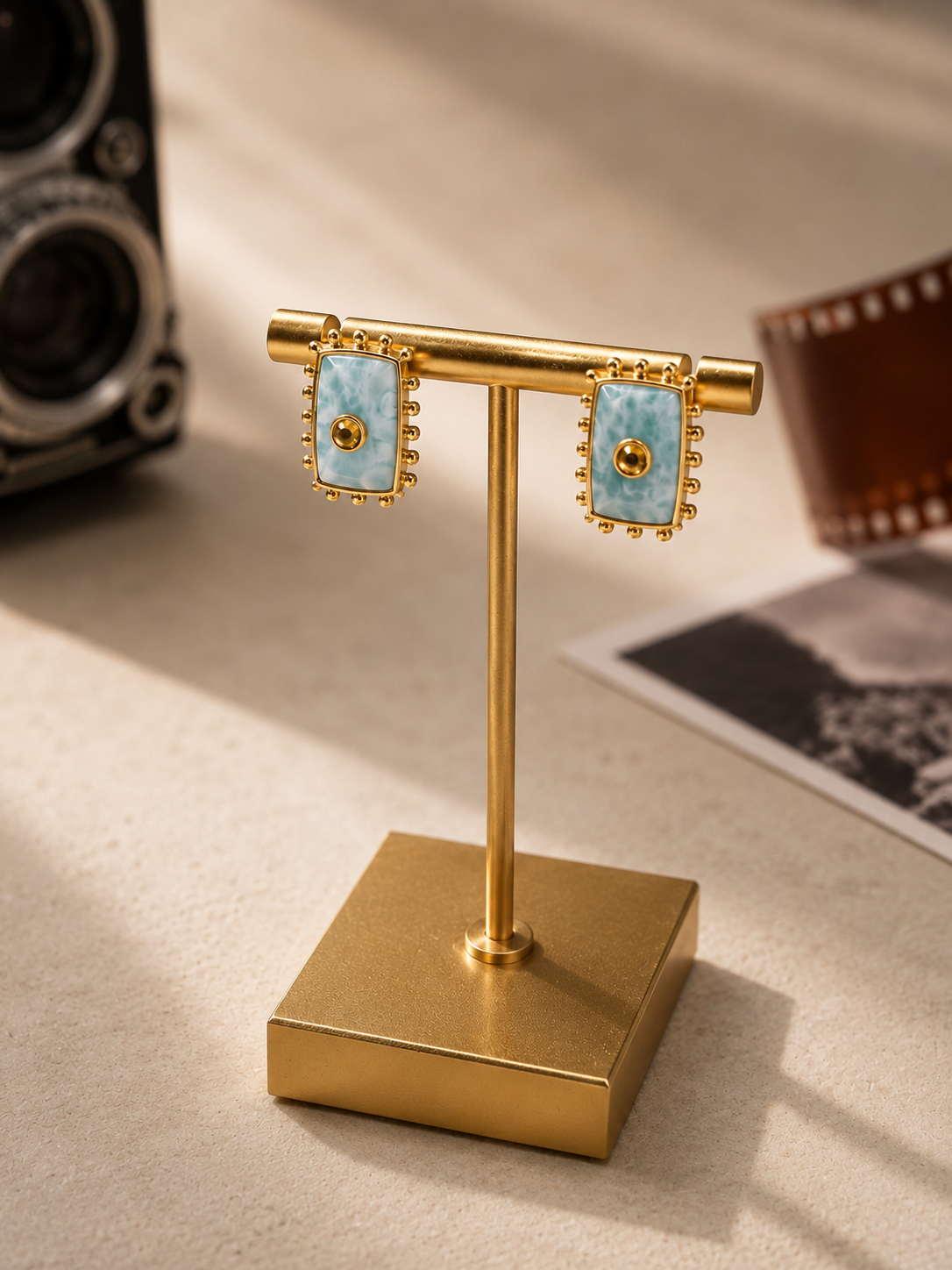 Aretes Instantes de Oro Larimar