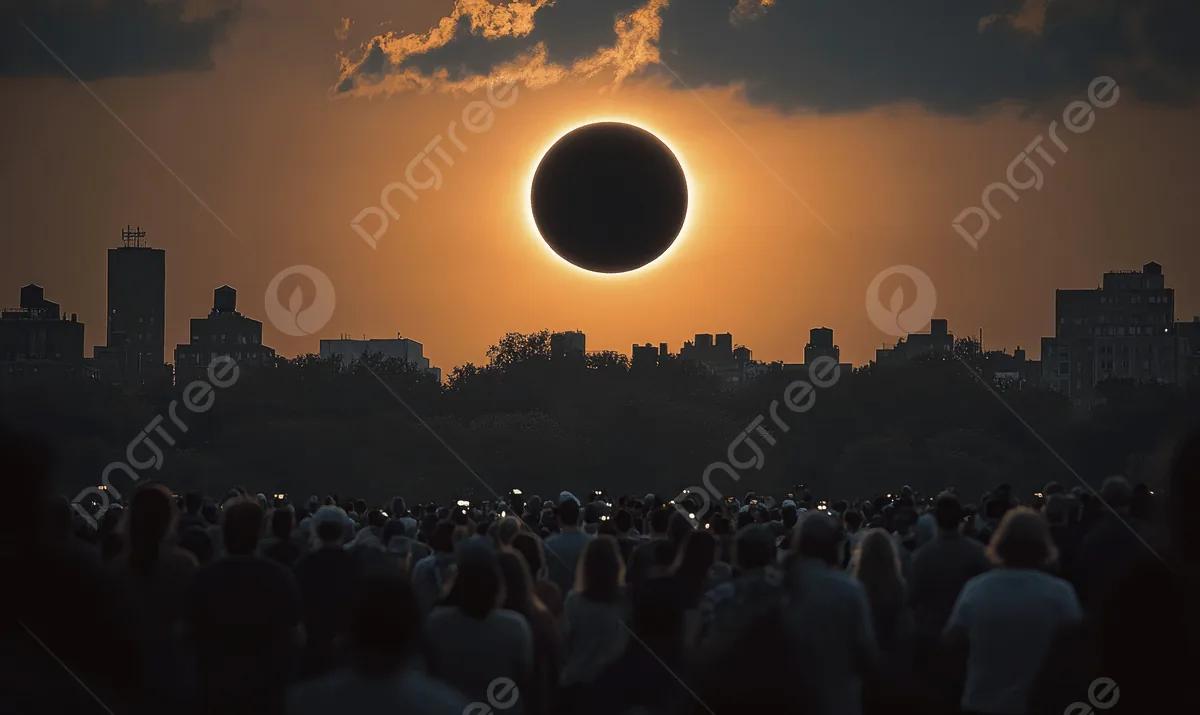 A Crowd Of People Gathered To Watch The Total Solar Eclipse Black Sun Is Seen In Sky Before Them Creating An Eerie Atmosphere, Crowd, People, Gathered Background Image And Wallpaper for Free