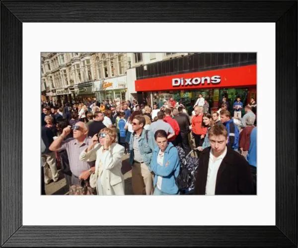 Framed Print of People Watching Total Solar Eclipse Print, Cardiff 1999.  Framed Print from Memory Lane